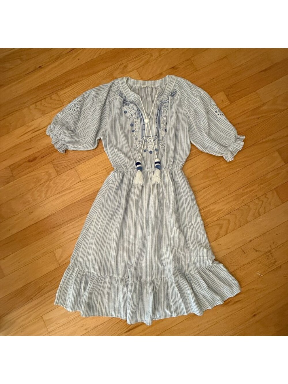 Ellison Women's Large Blue/White Cottagecore Village Boho Spring Dress